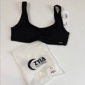 ZYIA Black Ribbed Clasp Back Bikini Top 1366XL